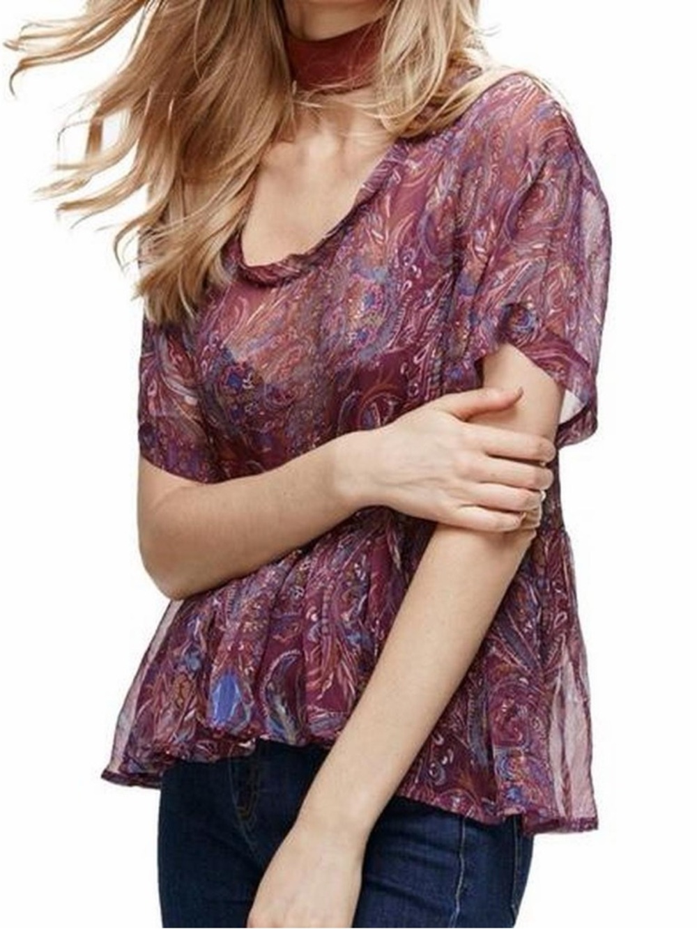 Free People “Say You Will” Sheer Paisley Top – Plum, Size Women’s Small 🌿 - Picture 2 of 5